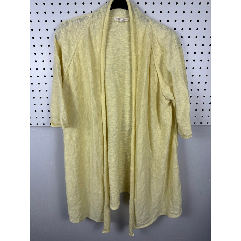 Eileen Fisher Yellow Linen Cotton Open Front Cardigan‎ Sweater Womens Medium